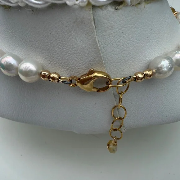 Citrine Pearl Necklace. Handmade  Baroque Freshwater Pearl Necklace. - Picture 4 of 8